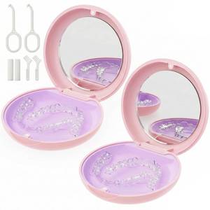 lot 20472 image: 2 Pack Retainer Case with Mirror, Magnetic Aligner Case Compatible with Invisalign, Portable Slim Orthodontic Storage Kit for Clear Aligners - Pink