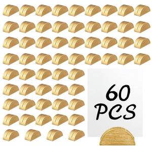 lot 20495 image: CONEHOY 60 Pcs Gold Table Number Stands Semicircular Design Wooden Table Name Holder Place Card Holders Photo Clips for Wedding Restaurant Menu Birthday Party Banquet Office Tag (Open Box, May Be Missing Pieces)