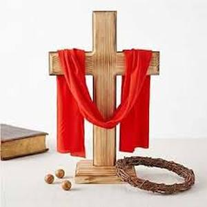 lot 6277 image: Wooden Cross with Red Bow Decoration
