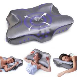 lot 1302 image: MIMCAT Pain Relief Cooling Pillow for Neck Support Adjustable Cervical Pillow Side Sleeping Memory Foam with Super Soft and Cooling Satin Pillowcase Grey