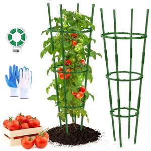 lot 1312 image: UJG 2-Pack 35 Inches Tomato Cages for Garden, Tomato Cage, Tomato Plant Support, Heavy-Duty Tomato Trellis with Height Adjustable Rings for Garden Climbing Plants with Twist Tie & Gloves