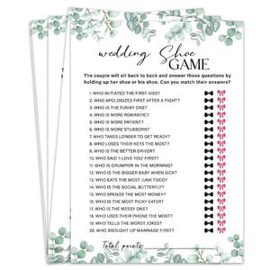 lot 2002 image: WwongxianB Wedding Shoe Game Bridal Shower Games, Eucalyptus Greenery Bridal Shower Games Cards 30 Guests, Wedding Engagement Bachelorette Party Activity & Game Reception Supplies-A04