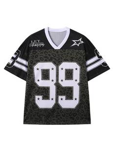 lot 2065 image: Plameil Sports Jersey Top Shirts for Men Woman Oversized Graphic Y2k Tshirts V Neck Cropped Fashion Vintage Baggy Tee (Leopard, L)