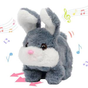lot 2075 image: Hopearl Hopping Chubby Rabbit Interactive Electronic Pet Plush Bunny Toy with Sounds and Movements Animated Walking Wiggle Ears Twitch Nose Gift for Toddlers Birthday, Gray, 7