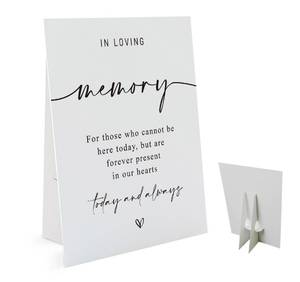 lot 2095 image: Xenseou In Loving Memory Wedding Sign(8 x 11 Inch Table Sign with Holder) Minimalist Wedding Sign for Those Who Cannot Be Here Today, Wedding Memorial Sign -WEEDS16, white