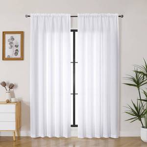 lot 2109 image: Gwine White Curtains 84 Inches Long for Living Room 2 Panels Set, Rod Pocket Light Filtering Faux Linen Textured Lightweight Bedroom Curtains, Farmhouse Soft Airy Window Drapes, Each 50Wx84L, 2PCS