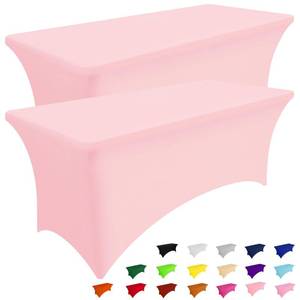 lot 2117 image: Smiry 2 Pack Spandex Table Cloth 5FT, Elastic Fitted Stretch Tablecloths for Rectangle Tables, Washable Table Cover for Outdoor, Wedding, Banquet & Parties (Pink, 60Lx30Wx30H Inch)