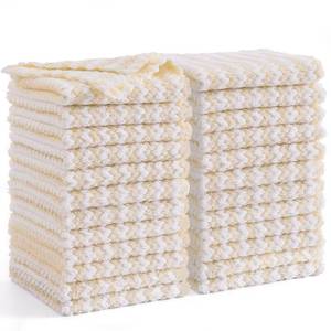 lot 2120 image: Homaxy 24 Pack Kitchen Dish Cloths, Ultra Soft and Absorbent Dish Towels, Reusable Fast Drying Microfiber Cleaning Cloth, Coral Velvet Wave Design No-lint, 10 x 10 inches, Beige