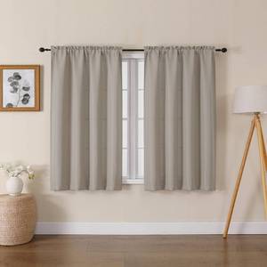 lot 2122 image: Lecloud Bessie Stone Short Curtains 45 Inch Length 2 Panels, Faux Linen Light Filtering Curtains with Dual Rod Pocket, Farmhouse Small Window Curtain for Bedroom Living Room, Each 30 W x 45 L