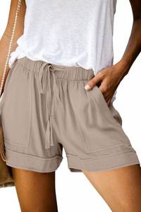 lot 2126 image: Shorts for Women Summer Casual Elastic High Waisted Wide Leg Cute Dressy Beach Shorts Comfy Lounge Short Pants with Pockets Apricot Large
