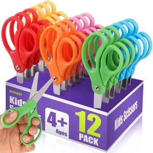 lot 2127 image: BURVAGY 12 Packs 5 Small School Student Blunt Tip Craft Kids Scissors, Stainless Steel Blades Comfort Grip 5 Inch Safety Scissors Bulk for Children Toodler Cutting Paper