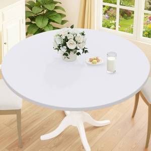 lot 2148 image: Smiry Round Picnic Tablecloth, Waterproof Elastic Fitted Table Covers for 36 - 44 Tables, Wipeable Flannel Backed Vinyl Tablecloths for Camping, Indoor, Outdoor, White