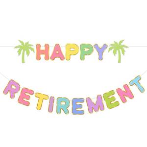 lot 2156 image: Anreixx Pre-Strung Happy Retirement Banner - Hawaiian Colorful Retirement Party Decorations for Men Women - Pre Strung on 9 ft Strands