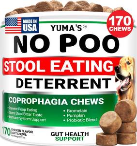 lot 2165 image: YUMAS No Poo Chews for Dogs - 170 Treats - Coprophagia & Stool Eating Deterrent for Dogs - Stop Eating Poop for Canine - Probiotics & Digestive Enzymes Supplement - Gut Health - Made in USA
