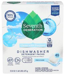 lot 2168 image: Seventh Generation Dishwasher Detergent Packs Free & Clear for sparkling dishes Dishwasher tabs 45 count