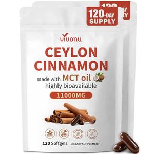 lot 2173 image: VivoNu 2-in-1 Organic Ceylon Cinnamon with MCT Oil Supplements Softgels, Authentic Sri Lankan Source, Liposome Highly Bioavailable Extract, Energy & Metabolism Support, Large Granule Softgels, 2 Bag