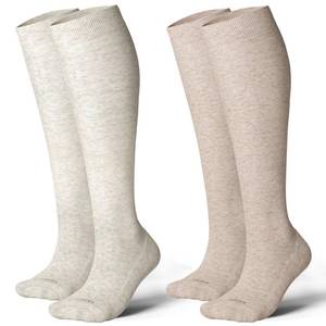 lot 2174 image: LEVSOX Cotton Compression Socks for Women&Men 20-30 mmHg Knee High Extra Thick Graduated Support Sock for Nurses, Pregnant Women, Travel and Flight, 2 Pairs, Grey, Beige