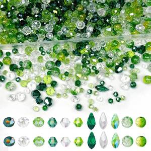 lot 2182 image: CRZSEELL 1000pcs Green Glass Beads, Assorted Green Crystal Loose Faceted Bicone Teardrop Crackle Shiny Beads for Jewelry Making, Earring, Necklace, Bracelet, Planting Crafts DIY, Home Decor