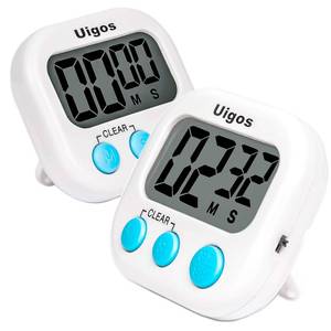 lot 2190 image: Uigos 2 Pack Digital Kitchen Timer II 2.0, Big Digits, Loud Alarm, Magnetic Backing, Stand, for Cooking Baking Sports Games Office (White) (2 Pack)