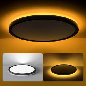 lot 2466 image: Matane 12 Inch LED Flush Mount Ceiling Light Fixture with Night Light, 24W 2400LM 3000K4000K5000K Selectable, Dimmable Ceiling Lights for Bedroom, Dining Room, Kitchen, Round Black