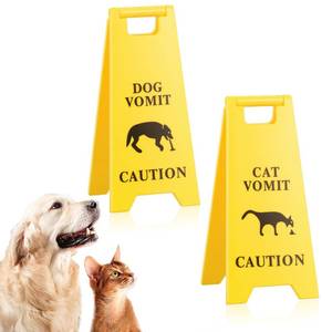 lot 2482 image: 2PCS Mini Cat Vomit Caution Sign, Funny Cat Dad Gifts for Cats Lovers, Perfect Gag Gift for Cats Mom, Pet Owners, Best Friends, Funny Warning Signs Decor Yellow