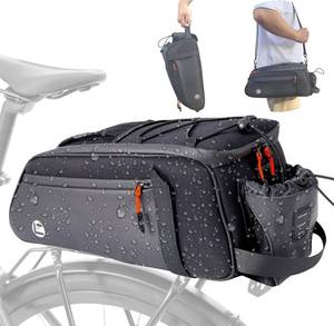 lot 3744 image: NDakter Bike Bags for Bicycle Rear Rack - 10L Waterproof 3 IN 1 Ebikes Trunk Bag with Water Bottle Holder, Reflective Electric Bike Saddle Panniers with Shoulder Strap for Commuter Travel Outdoor