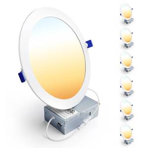 lot 3755 image: Ensenior 6 Pack 8 Inch LED Recessed Light, Dimmable, 2700K-5000K 5CCT, 1600LM High Brightness, 18W 120V, Damp Rated, Ultra-Thin Canless Wafer Light - ETL & FCC & IC