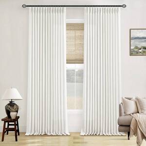 lot 3768 image: Off White Linen Curtains 102 Inches Long 2 Panels for Living Room Modern Thick Linen Flax Pinch Pleated Memory Trained Light Filtering Ceiling Semi Sheer Curtain with Hook Rings Ivory Beige White