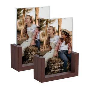 lot 3778 image: PETAFLOP 4x6 Picture Frame, Double-sided Rustic Photo Frames with U-shape Wooden Base for 4 by 6 Inch Photo Display, 2 Pack