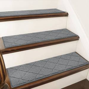 lot 3781 image: COSY HOMEER Stair Treads for Wooden Steps 9x28 Washable Indoor Carpet Stair Treads Non Slip Soft Polyester Stair Carpet Tread Reusable Stair Runner Rugs for Kids, Elders,Pets,Medium Grey,4pcs