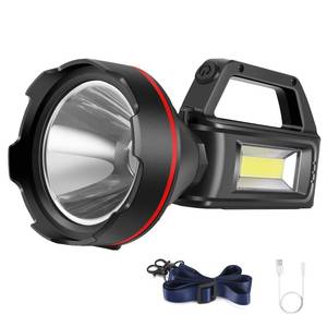 lot 4052 image: Rechargeable Spotlight Flashlight, High Lumens Handheld Spotlight,LED Searchlight with Shoulder Strap and USB Output for During Hurricane,Emergency, Storms, Outages,Hunting , Hiking, Camping(Black1)