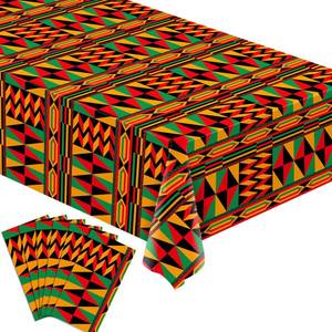lot 4057 image: Buxiuer African Print Tablecloth Juneteenth Kente Kwanzaa Celebration Party Decoration Disposable Plastic Table Cloth Waterproof Picnic Dining Kitchen Decor 54 x108 Inch -Pack of 6
