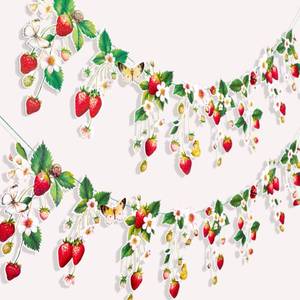 lot 4091 image: Strawberry Garland Banner Berry First Birthday Decor Strawberry Wildflower for Spring Enchanted Garden Party Strawberry Theme Birthday Decoration for Girl Sweet Baby Shower Spring Garden Tea Party(8.2ft)