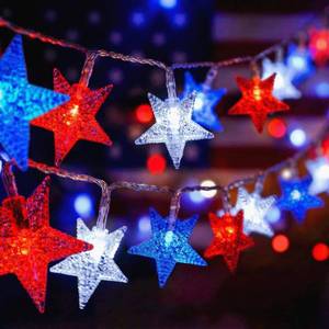 lot 4094 image: ITICdecor 4th of July Decor Red White Blue Stars String Lights, 15 FT 30 LED Fairy Lights Battery Operated Indoor&Outdoor Star Lights for Independence Day President Day Memorial Day
