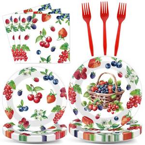 lot 4101 image: gisgfim 96 Pcs Berry Party Supplies Berry Paper Plates Napkins Strawberry Blueberry Birthday Party Disposable Tableware Set Berry Sweet Party for Girls Kids Baby Shower Decorations Favors Serves 24