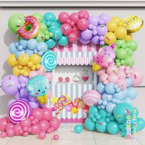 lot 4117 image: Pastel Donut Balloon Garland Kit,151Pcs Pink Purple Yellow Blue Candy Donut Balloons for Two Sweet One Summer Sprinkle Birthday Party Decorations