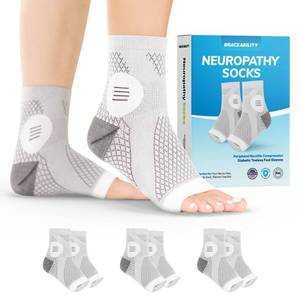 lot 4120 image: BraceAbility Neuropathy Socks (3 Pairs) - Multipack Peripheral Compression Diabetic Toeless Foot Sleeves for Nerve Damage in Feet, Ankle Gout, Plantar Fasciitis Relief for Men and Women (XL - Gray)