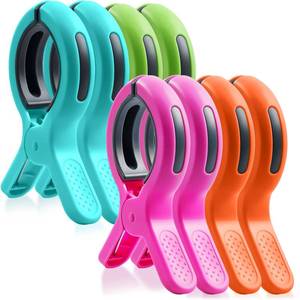 lot 4129 image: HiGift Beach Towel Clips for Beach Chairs, Towel Holder for Pool Lounge Chair Cruise Essentials, 8 Pack Jumbo Size Clothes Pins Vacation Must Have to Keep Towel from Blowing Away, 4 Bright Colors