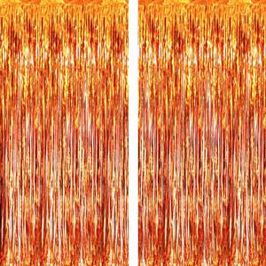 lot 4131 image: GOER 6.4 ft x 8.2 ft Metallic Tinsel Foil Fringe Curtains,Pack of 2 Party Streamer Backdrop for Birthday,Graduation Decorations and New Year Eve (Orange)