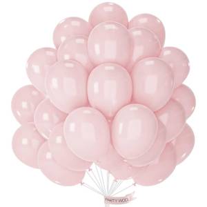 lot 4141 image: PartyWoo Baby Pink Balloons 50pcs 12 Inch Pastel Light Pale Pink Latex Helium Balloons for Girl Baby Shower Gender Reveal Engagement Wedding Princess Butterfly Birthday Party Decorations Pink-Q18