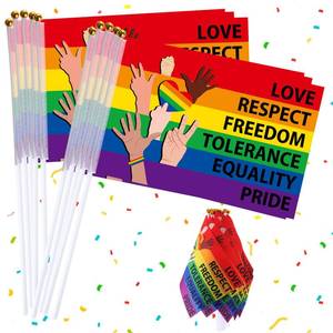 lot 4145 image: Outus 30 Pcs Rainbow Gay Pride Stick Flags Decorations Small Mini Handheld Flags for Progress Pride Lgbt Support American Rainbow Festival Parades Celebration Party Favors Supplies Indoor Outdoor