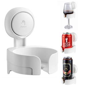 lot 4150 image: LEVERLOC Suction Cup Shower Drink Holder for Beer, Wine, Waterproof Wine Holder for Shower, Removable Damage-Free Install, Fit Multi-Sizes Cups, White