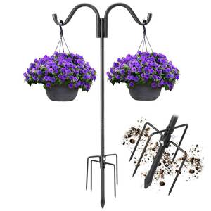 lot 5819 image: Heavy Duty Double Shepherds Hook for Outdoor, 78 Inch Adjustable Bird Feeder Pole with 5 Prongs Base, Stable Stand for Hanging Bird Feeder, Bird House, Wind Chime, Lantern & Light Plant, Anti-Rust