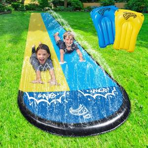 lot 5824 image: Wham-O Slip N Slide 18ft Double Wave Rider with Body Boards, Lawn Water Slides for Kids, for Backyard Park Water Parties Summer Outdoor Activities
