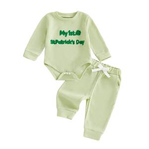 lot 6335 image: Douhoow Baby Boy St Patricks Day Outfit Infant Boy Girl My 1st St Patricks Embroidered Baby Sweatshirt Romper Pants Set (Light Green, 0-3 Months)
