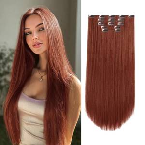 lot 6370 image: StrRid Hair Extension Clips Straight Invisible 26 Inch Long Thick Synthetic Clip in Extensions 5PCS Soft and Beautiful Copper Red Hairpieces Heat Resistant for Women Weddings Party Daily Use 8.1 Oz