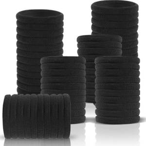 lot 6409 image: 60 Pcs 2 Inch Black No Damage Hair Ties for Women Thick Hair, Large Soft Seamless Nylon Fabric Elastic Hair Ties Ponytail Hair Holders Hair Elastics Hair Band for Women