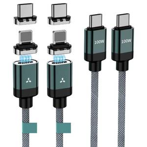 lot 6417 image: CNakdDG 100W 2 in 1 Magnetic USB C Charging Cable 2-Pack, 46.6FT 480Mbps Data Transfer, 5A C to C Cable Fast Charging for iPhone 16151413 Pro Max, MacBook Pro,iPad,Galaxy S22,Pixel