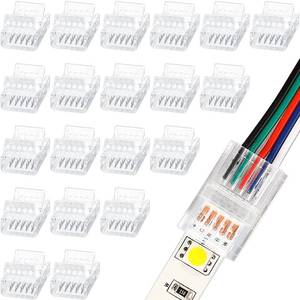 lot 6433 image: Flutesan 20 Pcs 5 Pin 12 mm LED Strip Connector RGB Lights Waterproof Adapter 22 Awg Wires Connector for Strip Light Unwired Gapless Track 5v 12v 24v