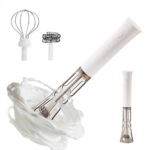 lot 6441 image: watchget Milk Frother Wand Handheld, Rechargeable Drink Mixer, 3-Speed Adjustable, Dual 304 Stainless Steel Whisks Head, Quiet Electric Foam Maker Hand Free for Latte, Cappuccino, Egg Mixer, White